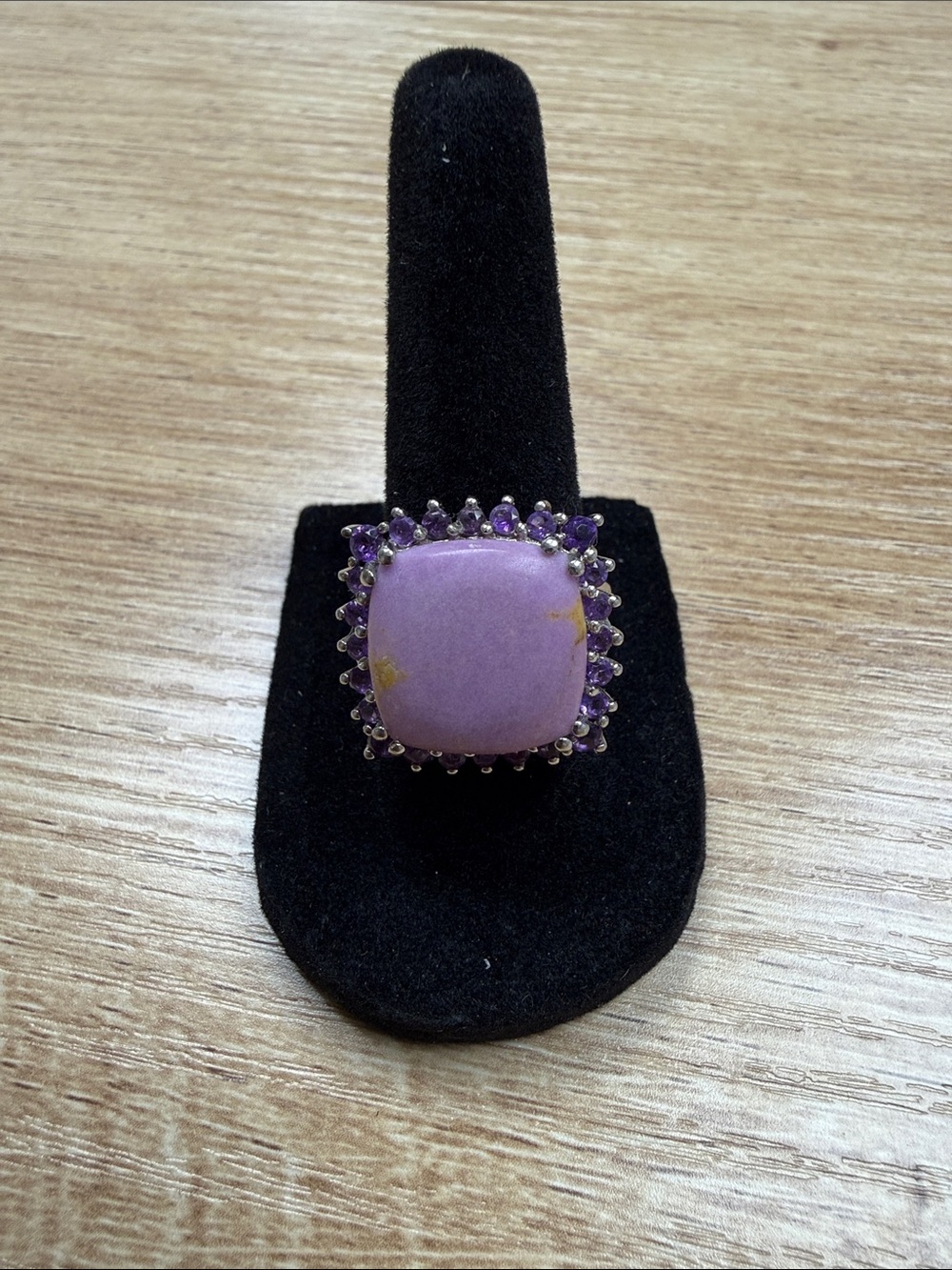 Purple Statement Cushion Ring with Amethyst Halo - Unbranded